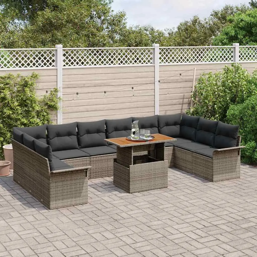 Rattan Garden Sofa Set Grey 9 Piece Modular Seating with Storage