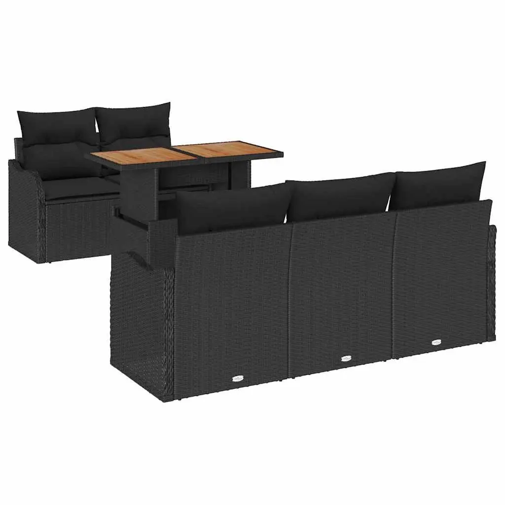 Outdoor Garden Sofa Set 6 pcs Black Poly Rattan Modular Seating Storage Table