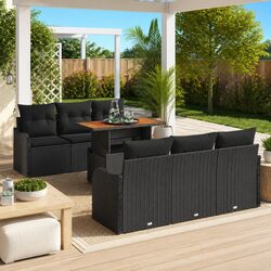 Garden Sofa Set 7 Pieces Black Poly Rattan Outdoor Furniture with Storage