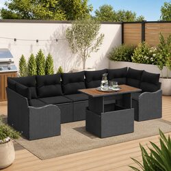 Compact 8-Piece Black Outdoor Sofa Set with Functionality