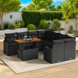 Sleek 9-Piece Black Rattan Sofa Set for Stylish Outdoor Spaces