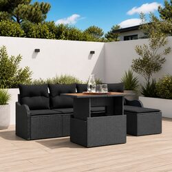 Compact 6-Piece Modular Garden Sofa Set in Black
