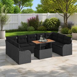 Garden Sofa Set 10 Pcs Black Outdoor Furniture with Storage Compartments