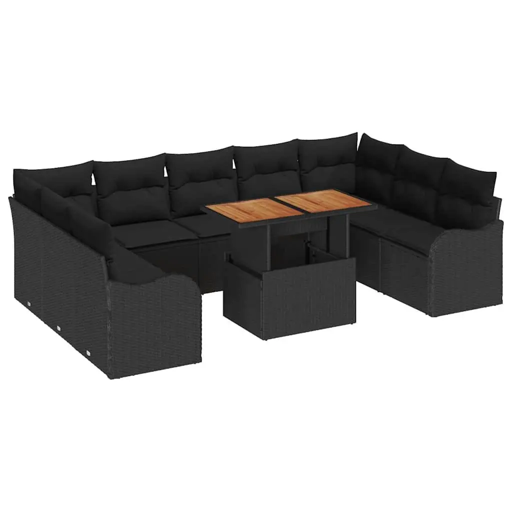 Garden Sofa Set Black 10 Piece Modular Outdoor Furniture with Storage Compartments
