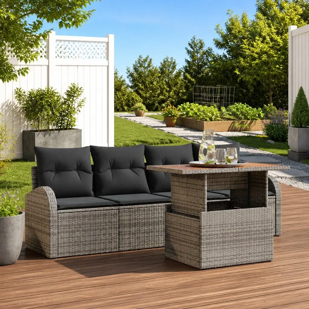 Garden Sofa Set Grey 5 Piece Modular Outdoor Furniture with Storage Table