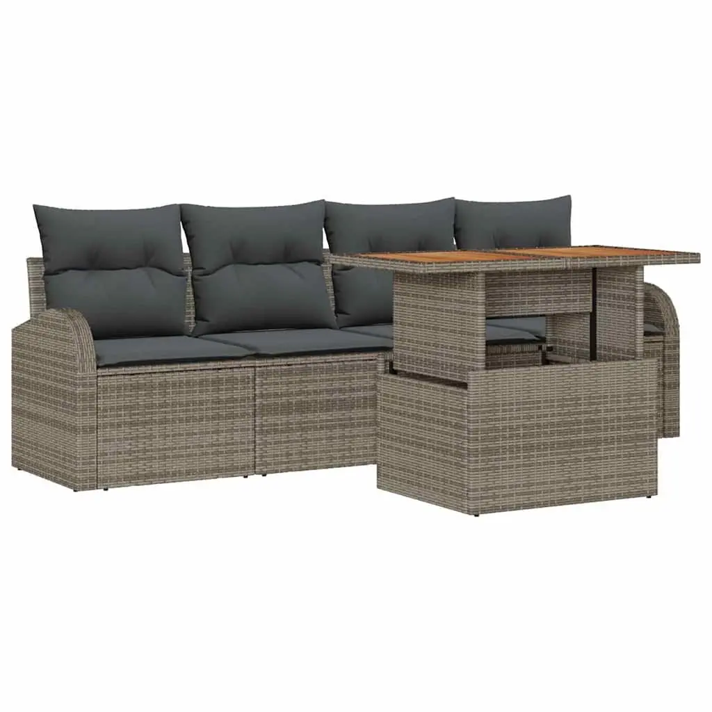 Garden Sofa Set Grey 5 Piece Modular Outdoor Furniture with Storage Table