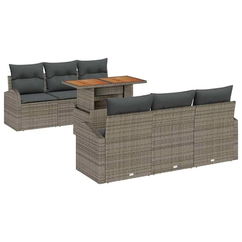 Garden Sofa Set Grey 7 Piece Poly Rattan Outdoor Furniture with Storage Armrests