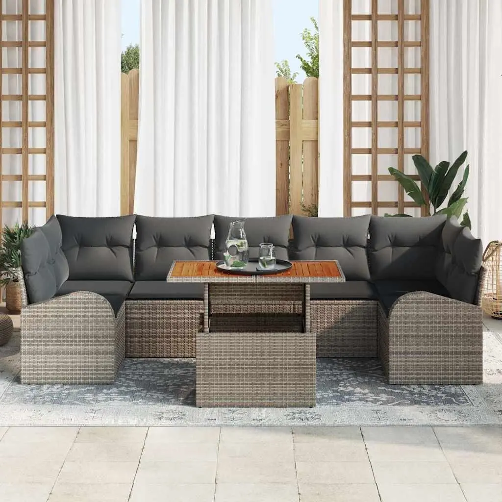 Garden Sofa Set Grey 8 Pieces Modular Outdoor Furniture with Storage