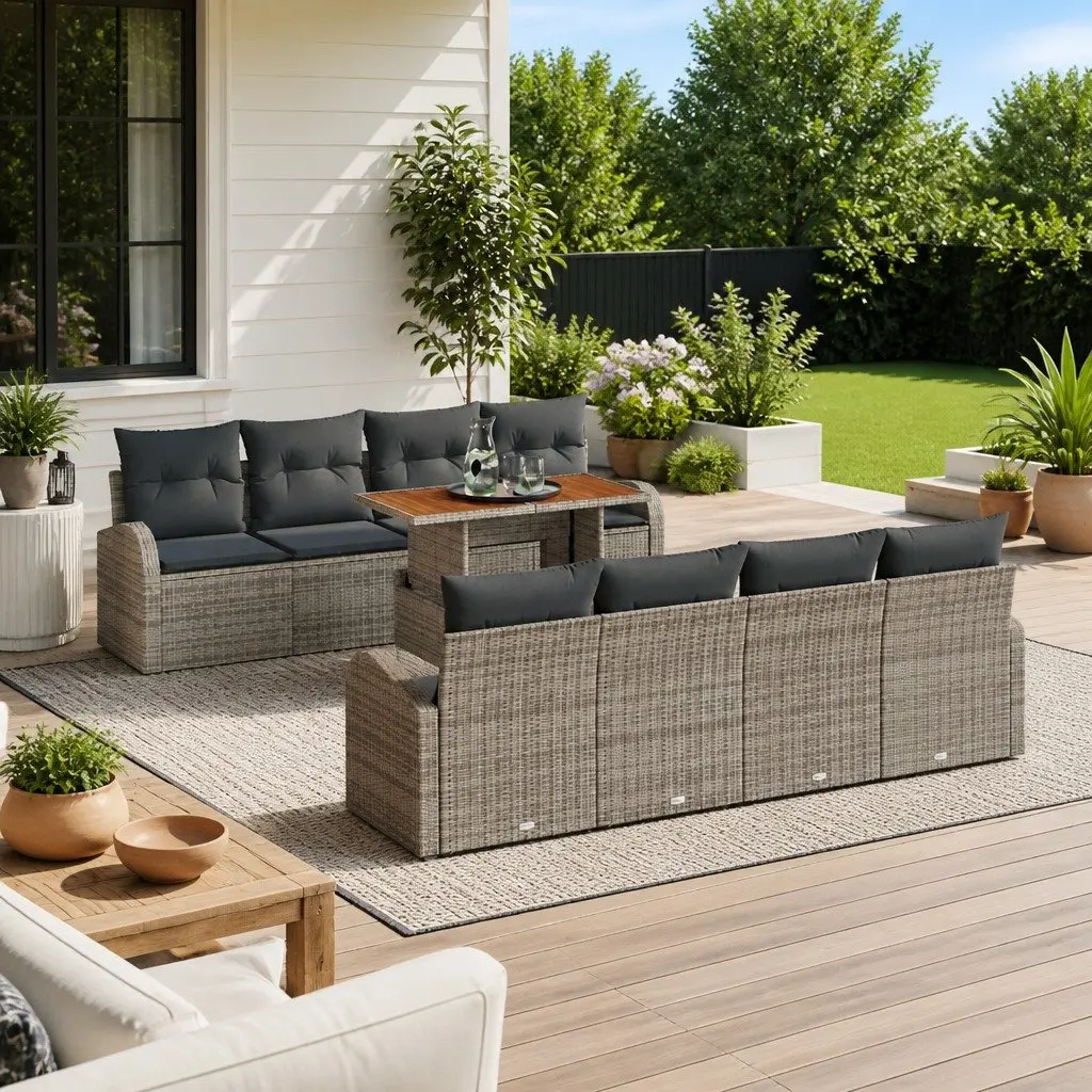 Modular Garden Sofa Set Grey 9 Piece Outdoor Furniture Poly Rattan with Storage