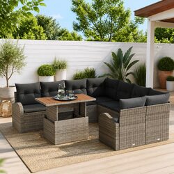 Compact and Functional 9-Piece Grey Sofa Set