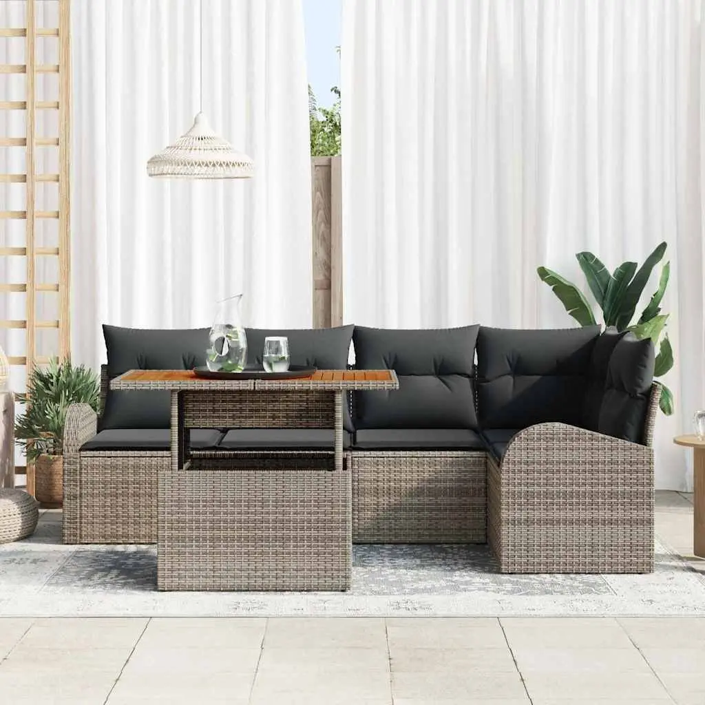 Garden Sofa Set Grey 6 Piece Modular Outdoor Patio Furniture with Waterproof Storage