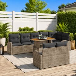 9 Piece Garden Sofa Set with Storage Grey Poly Rattan Outdoor Furniture Lounger