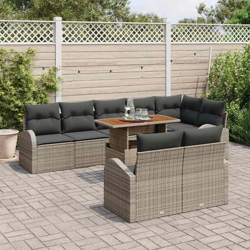 9 Piece Garden Sofa Set with Storage Grey Poly Rattan Outdoor Furniture Lounger