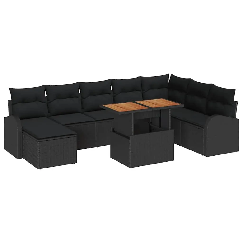 9 Piece Garden Sofa Set with Storage Black Outdoor Furniture Lounge Seating