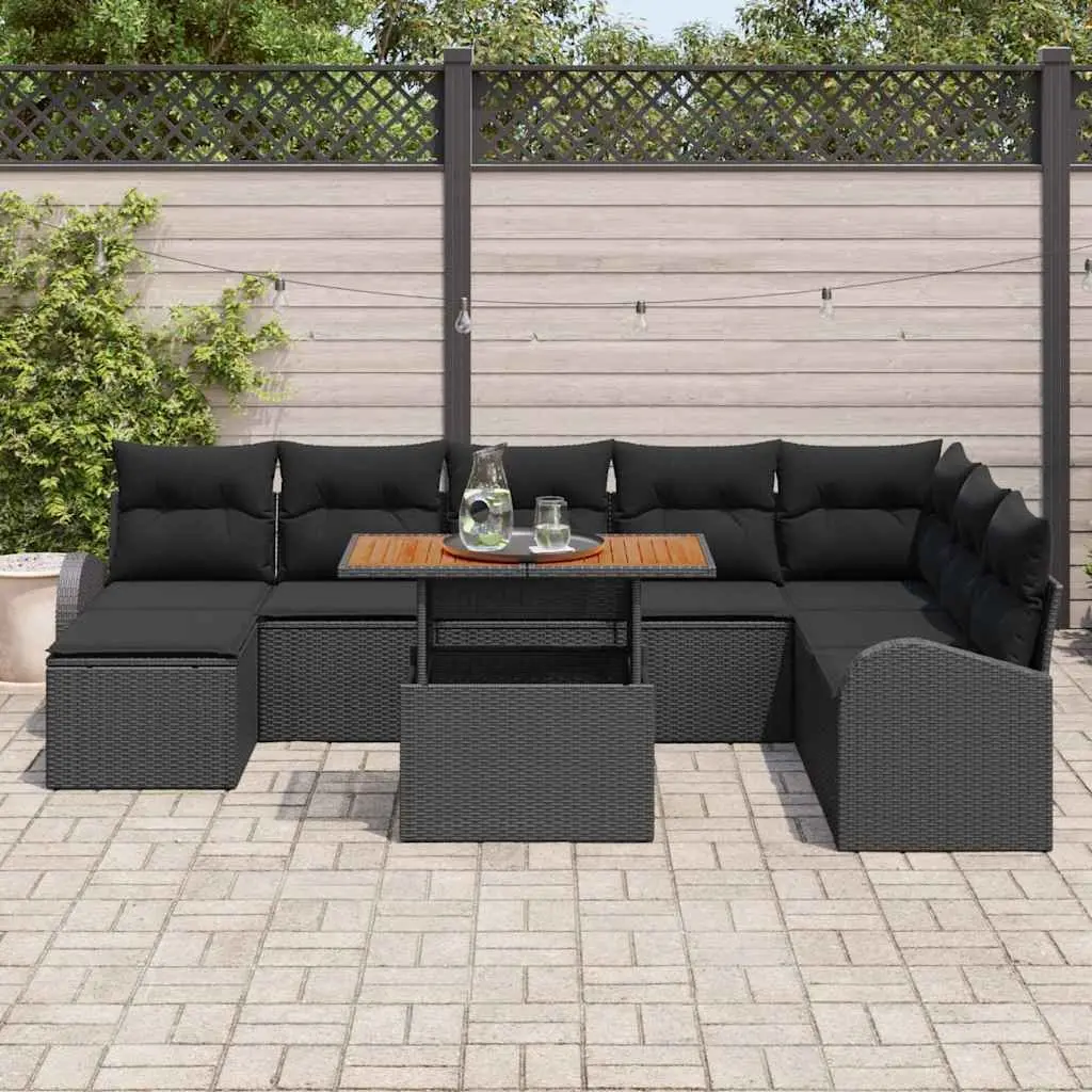 9 Piece Garden Sofa Set with Storage Black Outdoor Furniture Lounge Seating