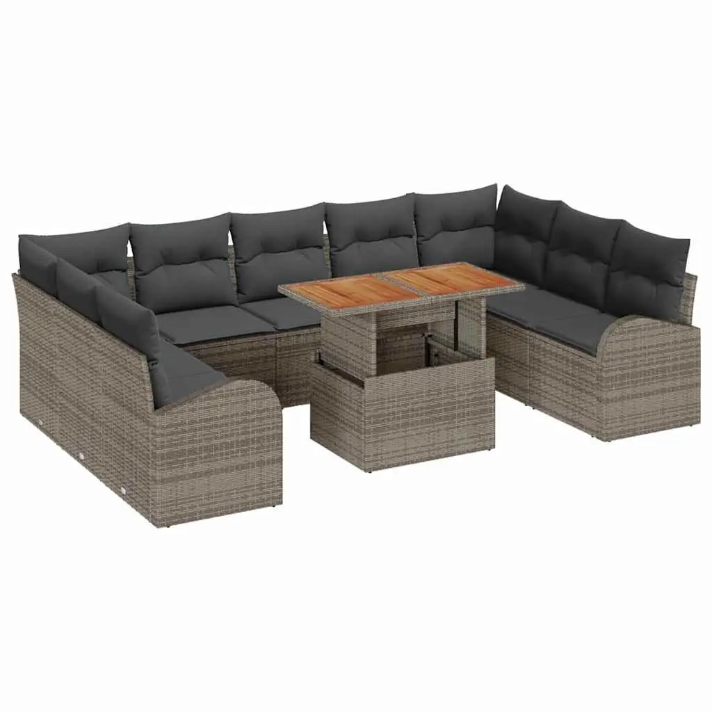 Garden Sofa Set 10 pcs Outdoor Furniture Modular Grey Poly Rattan with Storage