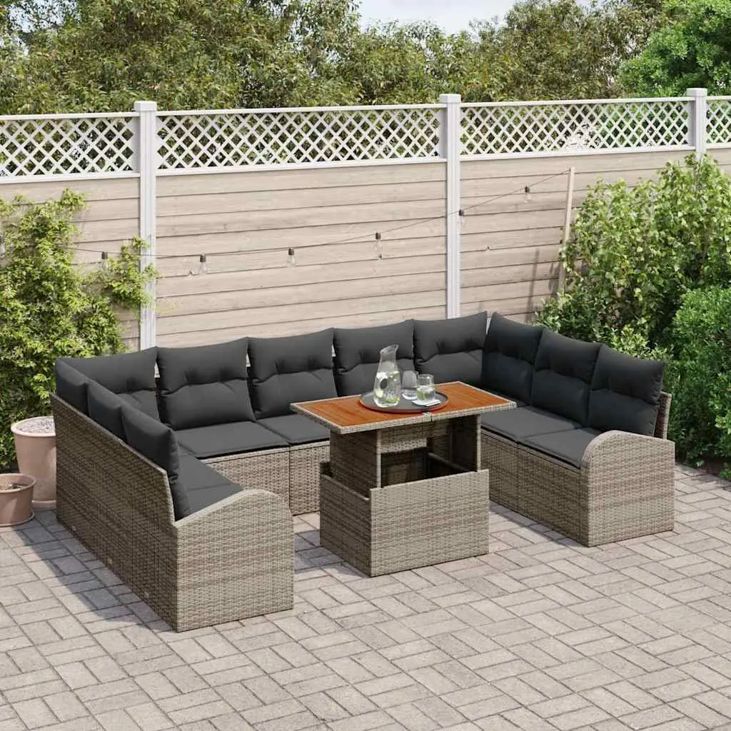 Garden Sofa Set 10 pcs Outdoor Furniture Modular Grey Poly Rattan with Storage