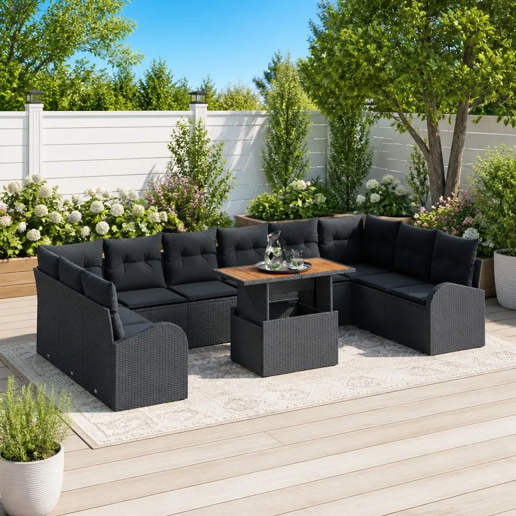 Garden Sofa Set 11 Pcs Black Outdoor Furniture Modular Seating Storage Poly