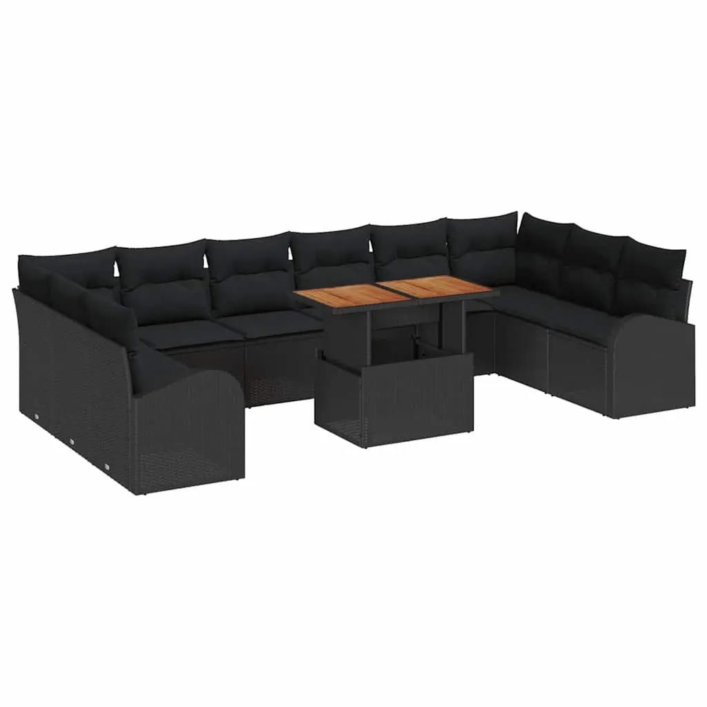 Garden Sofa Set 11 Pcs Black Outdoor Furniture Modular Seating Storage Poly