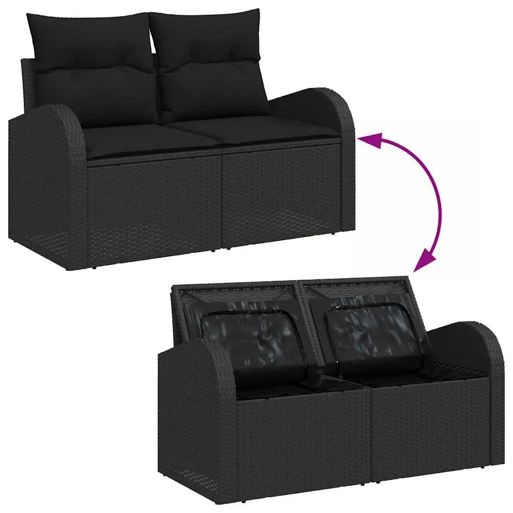 Garden Sofa Set 11 Pcs Black Outdoor Furniture Modular Seating Storage Poly