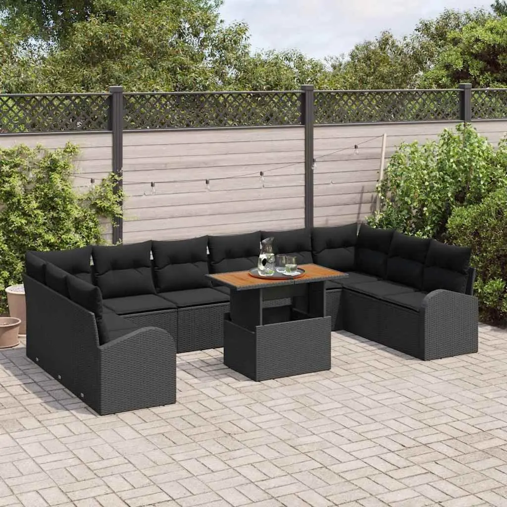 Garden Sofa Set 11 Pcs Black Outdoor Furniture Modular Seating Storage Poly