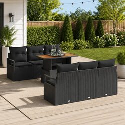 Garden Sofa Set with Storage 7 Pieces Outdoor Furniture Black Poly Rattan