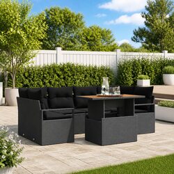 Concise 7-Piece Outdoor Sofa Set in Black Rattan