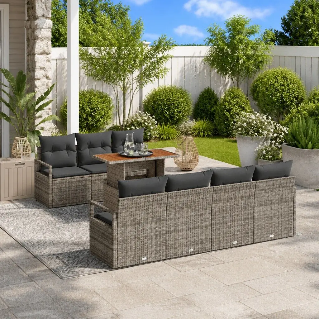 Garden Sofa Set 8pcs Grey Poly Rattan Outdoor Furniture with Storage Modular