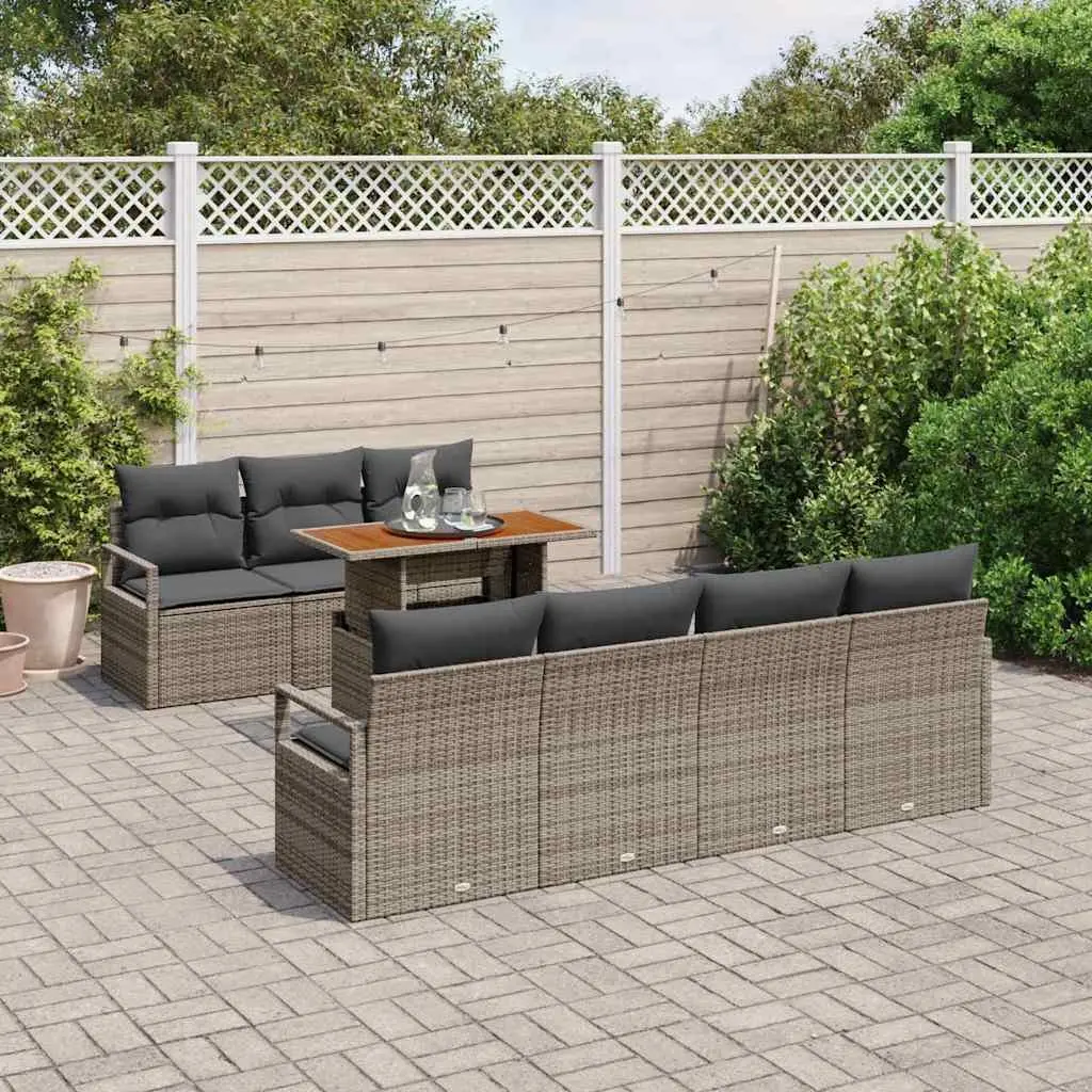 Garden Sofa Set 8pcs Grey Poly Rattan Outdoor Furniture with Storage Modular