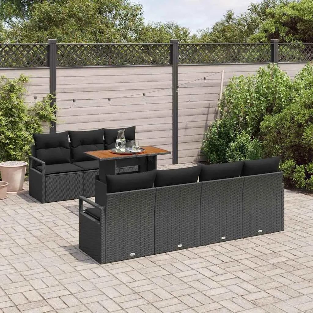 Garden Sofa Set 8 Piece Outdoor Furniture Black Poly Rattan Modular Storage