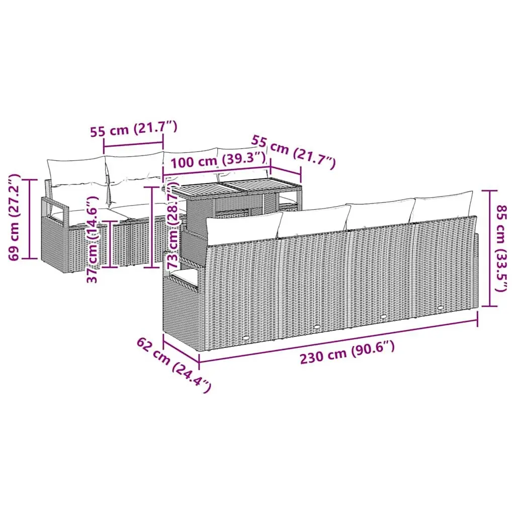 Outdoor Garden Sofa Set Black 9 Piece Modular Poly Rattan Furniture with Storage Compartments