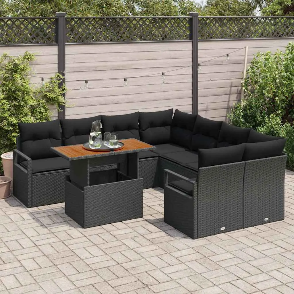 Garden Sofa Set Black 9 Piece Outdoor Lounge Furniture Poly Rattan with Storage
