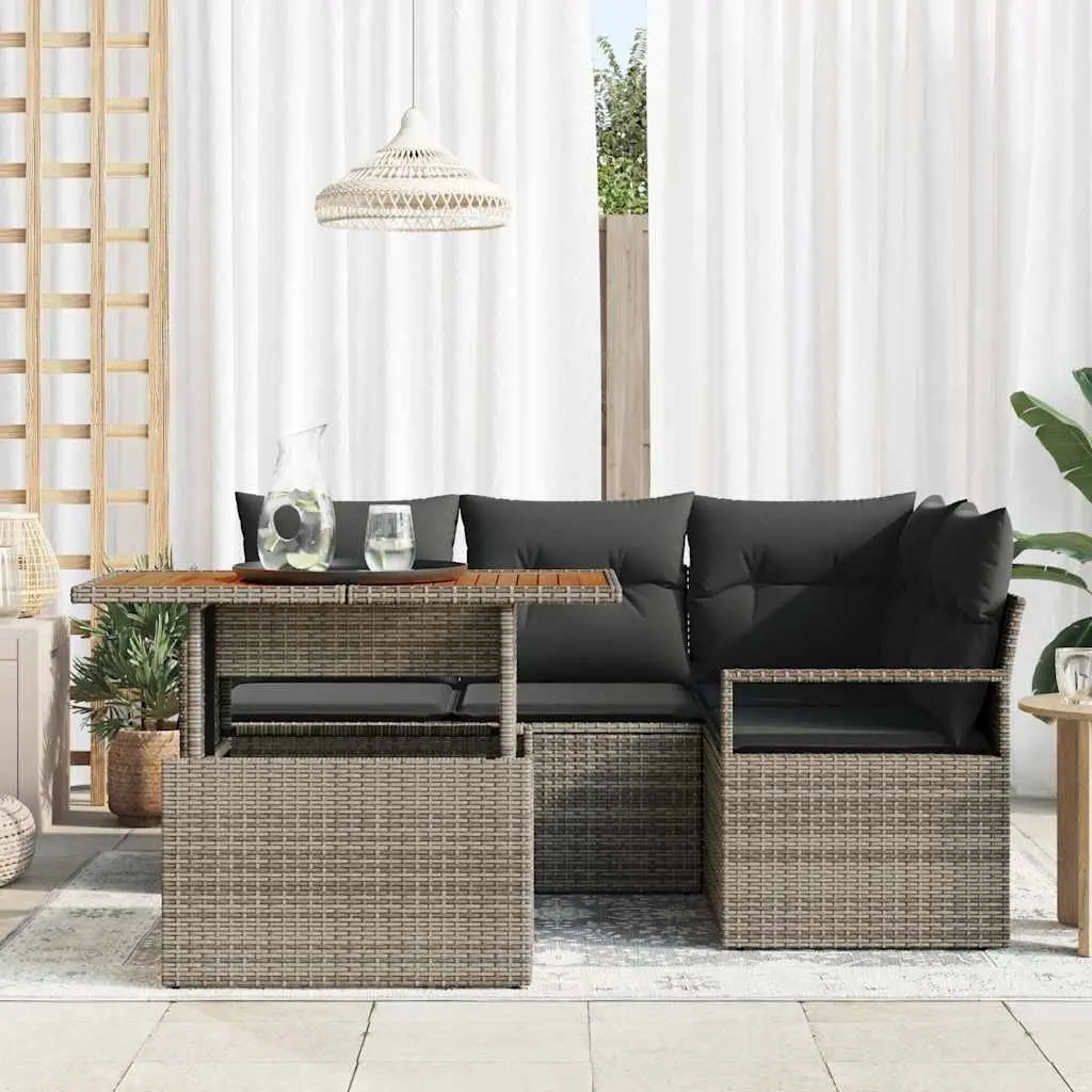 Garden Sofa Set Grey 5 Piece Modular Outdoor Furniture with Storage