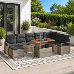 Compact 9-Piece Grey Modular Garden Sofa Set