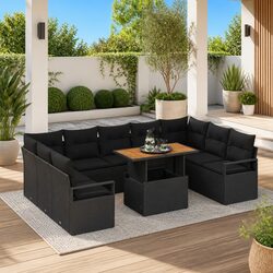 Garden Sofa Set 10 Piece Outdoor Furniture Black Poly Rattan Modular Sectional