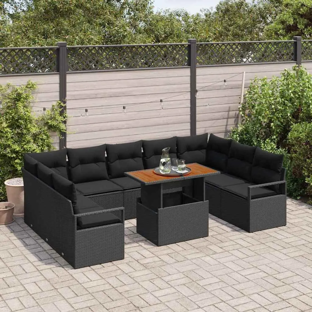 Garden Sofa Set 10 Piece Outdoor Furniture Black Poly Rattan Modular Sectional
