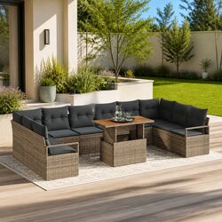 Concise Features of 11-Piece Grey Garden Sofa Set
