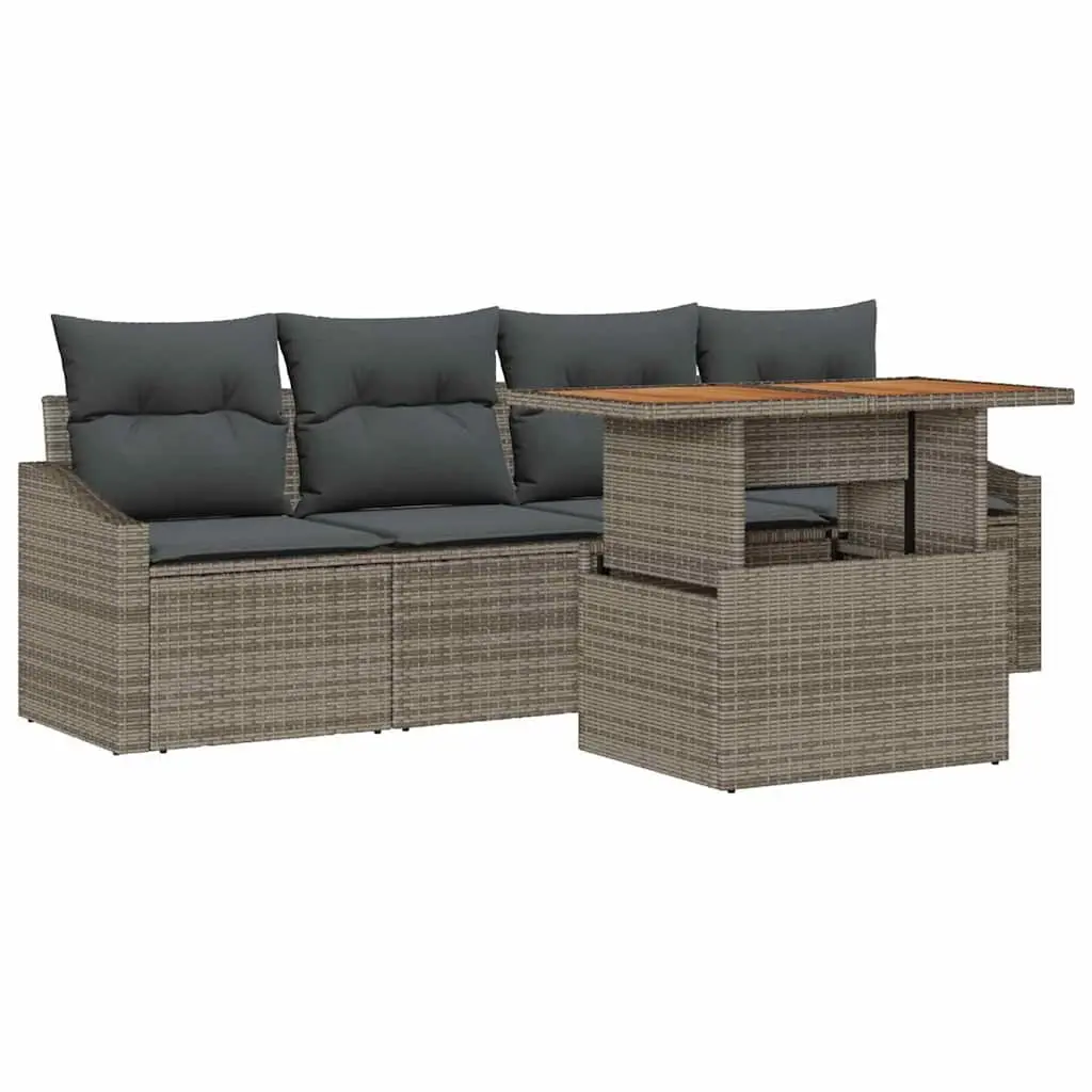 Garden Sofa Set 5 Piece Modular Outdoor Furniture Grey Poly Rattan with Storage