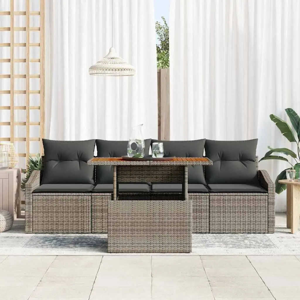 Garden Sofa Set 5 Piece Modular Outdoor Furniture Grey Poly Rattan with Storage