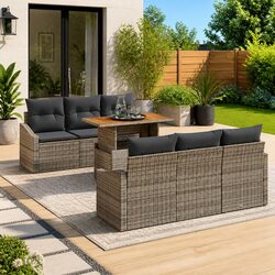 Compact 7-Piece Grey Outdoor Sofa Set