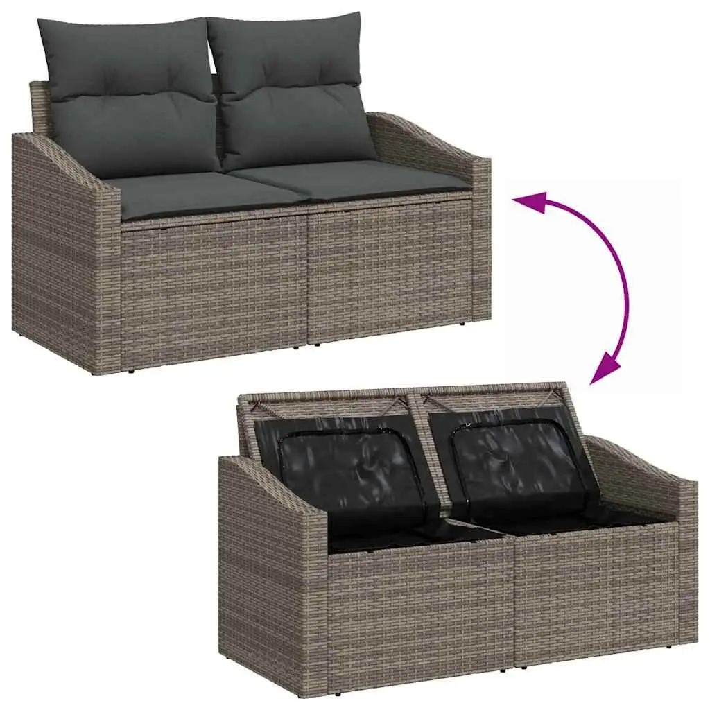 Garden Sofa Set 9 Pieces Grey Poly Rattan Outdoor Furniture with Storage Modular