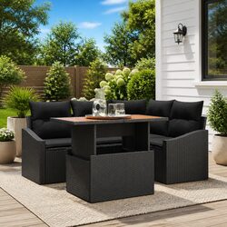 Compact Black Garden Sofa Set 5 pcs with Storage