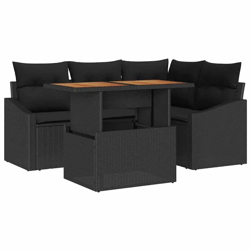 Black Garden Sofa Set 5 pcs with Storage