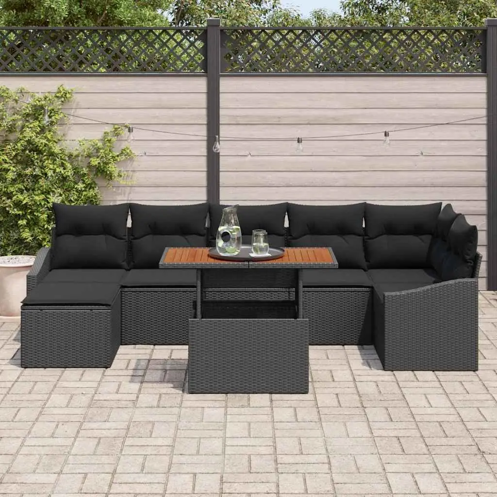 8 Piece Modular Black Poly Rattan Outdoor Garden Sofa Set with Storage
