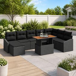Compact Black Garden Sofa Set - 9-Piece Design