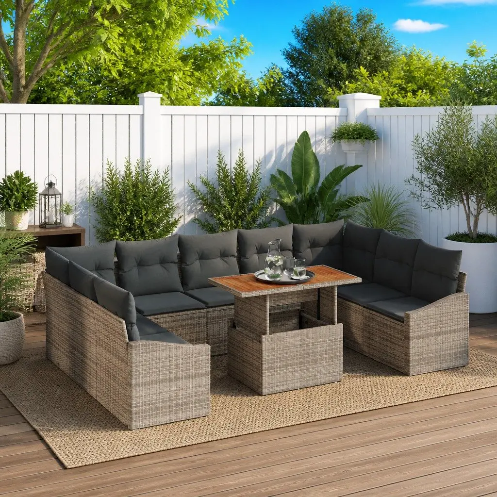 Garden Sofa Set Grey 10 Piece Modular Sectional with Storage