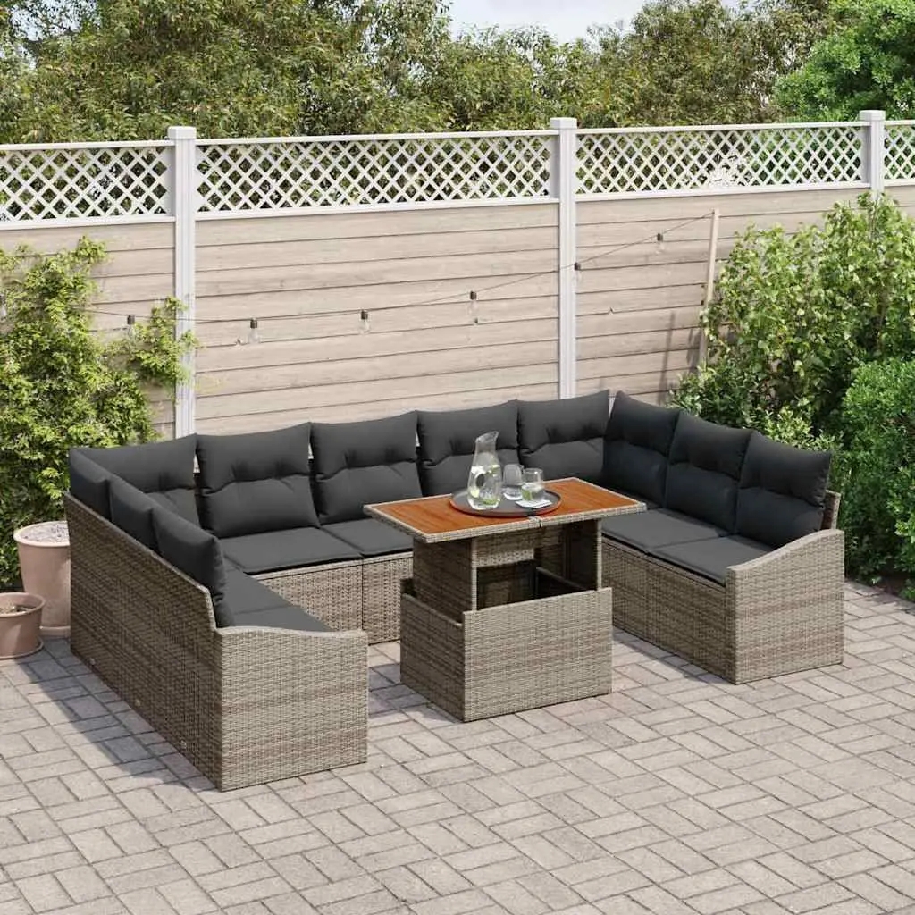 Garden Sofa Set Grey 10 Piece Modular Sectional with Storage