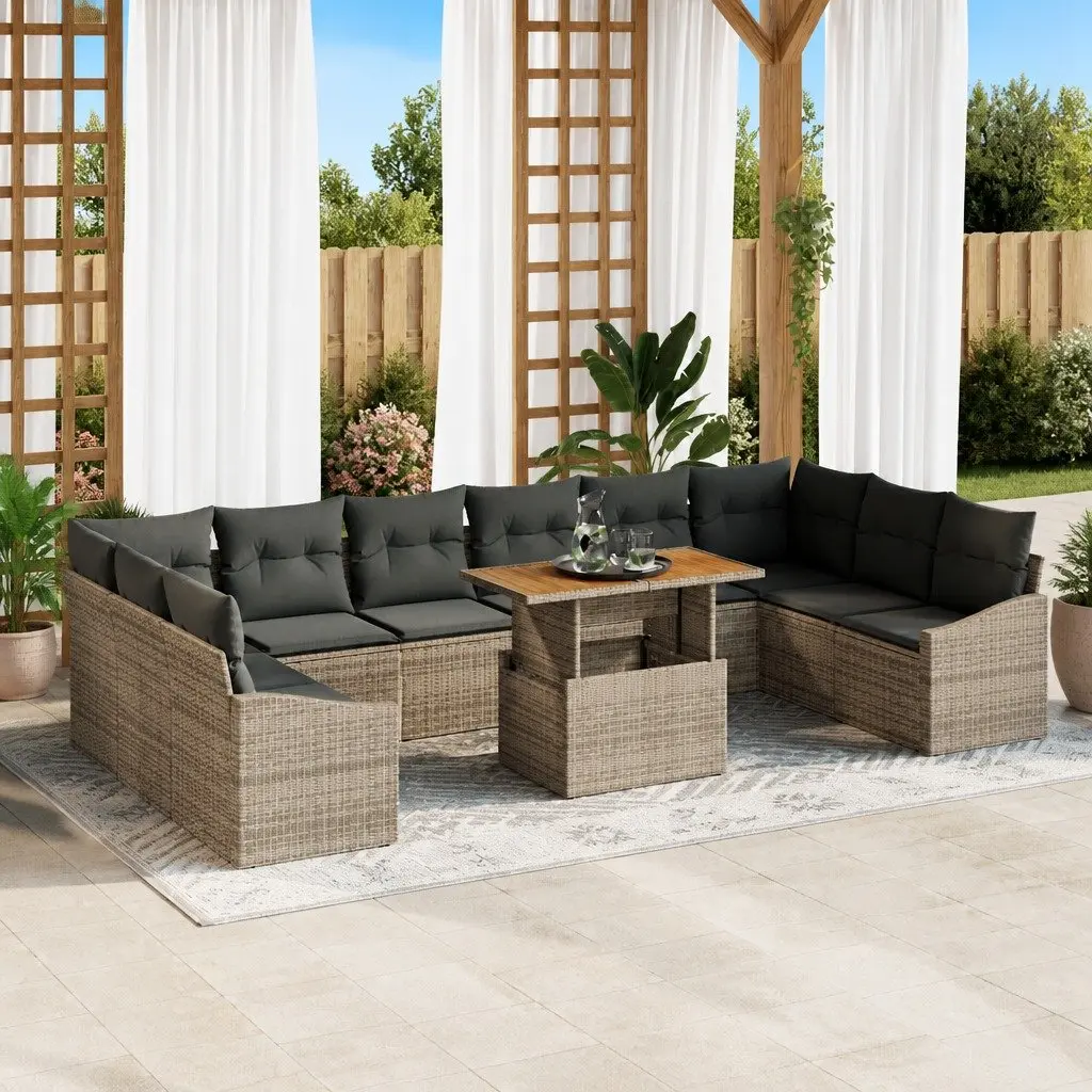 Garden Sofa Set Grey 11 Piece Modular Outdoor Furniture with Storage