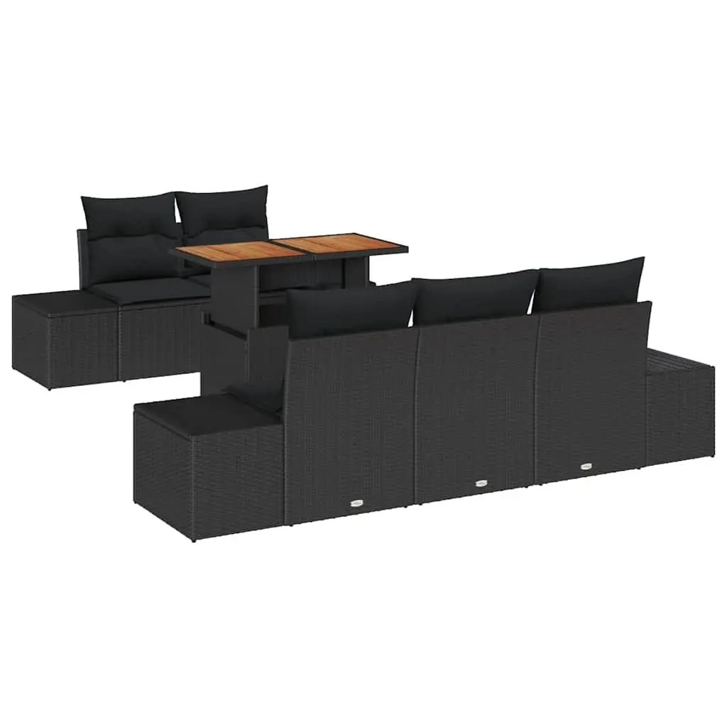 Garden Sofa Set Black 6 Pieces Modular Outdoor Furniture with Storage Compartments