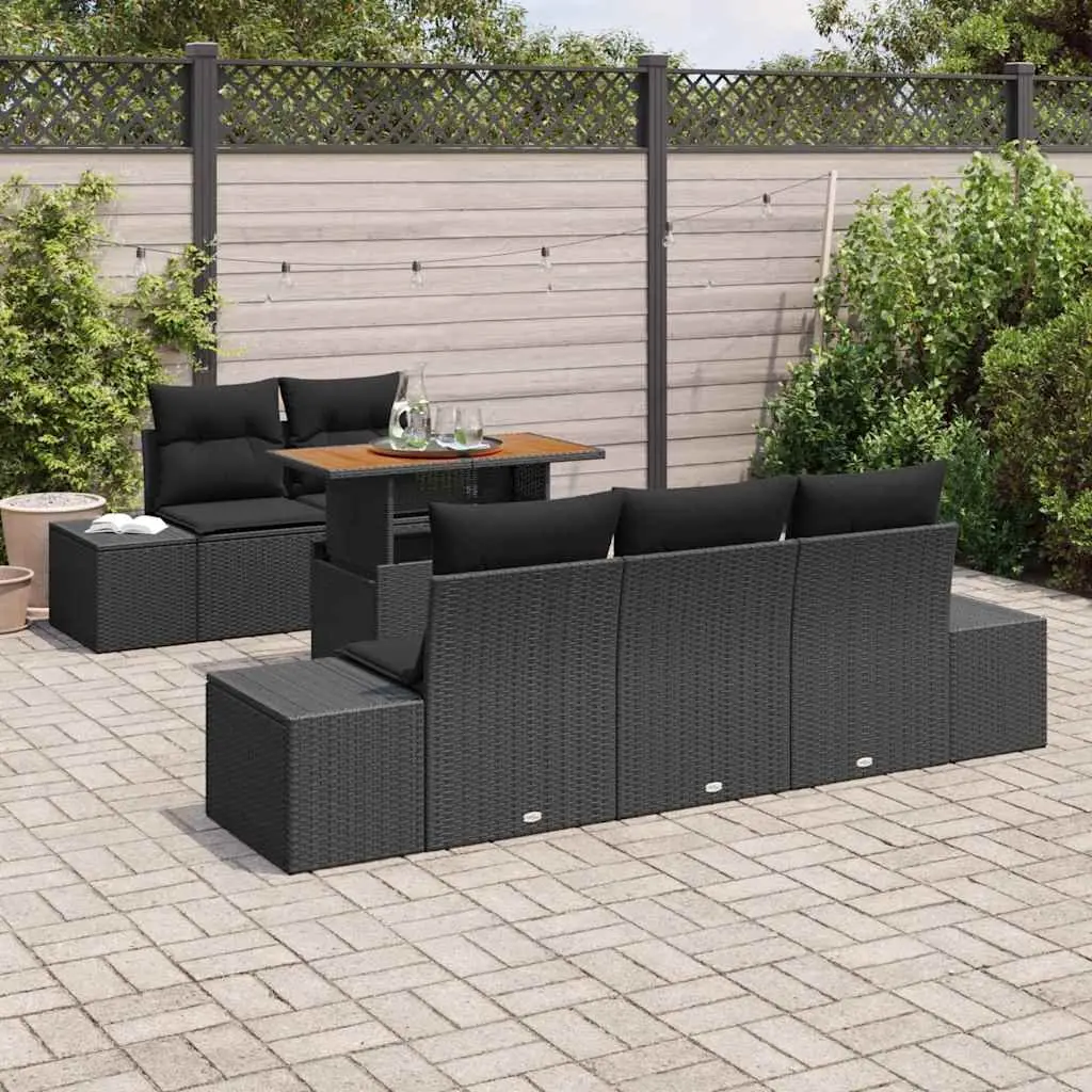 Garden Sofa Set Black 6 Pieces Modular Outdoor Furniture with Storage Compartments